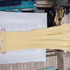 NWT Cellabie Women's Yellow Jersey Maxi Dress, pockets,  split front